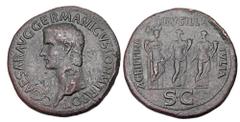 Roman Imperial Coins CALIGULA and his Three Sisters, 37-41 AD. Æ Sestertius (29.95 gm). Laureate bust of Caligula / Agrippina (as Securitas), Drusilla (as Concordia) and Julia (as Fortuna) standing ho