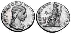 Roman Imperial Coins JULIA SOAEMIAS, mother of Elagabalus, d. 222 AD. AR Denarius (3.45 gm). Draped bust / Venus seated holding apple and sceptre, child in front. RIC.243. Toned XF.