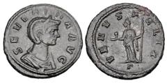 Roman Imperial Coins SEVERINA, wife of Aurelian, 270-275 AD. Æ Denarius (2.88 gm) of Rome. Diademed bust / Venus standing with statuette and sceptre. RIC.6. VF+, green patina. Rare. ex. S. Alexander c