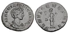 Roman Imperial Coins MAGNIA URBICA, wife of Carinus, 283-285 AD. Æ Antoninianus (3.44 gm) of Lugdunum. Diademed bust on crescent / Venus standing holding apple and sceptre, shield at feet. RIC.337. VF