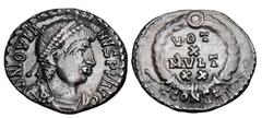 Roman Imperial Coins JOVIAN, 363-364 AD. AR Siliqua (2.14 gm) of Arelate. Diademed draped cuirassed bust / VOT X MVLT XX in wreath. RIC.330c (R2). Toned aXF. Rare. ex East Harptree hoard. The East Har