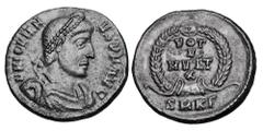 Roman Imperial Coins JOVIAN, 363-364 AD. Æ Centenianolis (3.91gm) of Kyzikos. Diademed draped bust / Votive inscription in wreath. RIC.132(S). aXF, green black patina. Scarce.