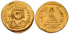 Byzantine Coins BYZANTINE EMPIRE. Tiberios II, Constantine. 578-582 AD. Gold Solidus (4.48 gm) of Constantinople. Crowned bust facing / Cross on four steps. S.422. DOC.5j. aXF. Scarce.