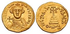 Byzantine Coins BYZANTINE EMPIRE. Constans II, 641-668 AD. Gold Solidus (4.45 gm) of Constantinople. Crowned facing bust / Cross on steps. S.937. aXF.