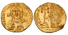 Byzantine Coins BYZANTINE EMPIRE. Justinian II, First Reign, 685-695 AD. Gold Solidus (4.37 gm) of Constantinople. Bust of Christ / Emperor standing with cross. S.1248. XF, scuff in legend. Rare. Firs