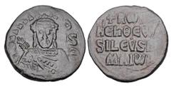 Byzantine Coins BYZANTINE EMPIRE. Constantine VII and Romanos II, 945-959 AD. Æ Follis (7.76 gm) of Constantinople. Two busts facing holding cross / Inscription. S.1762. VF+, black patina, struck over