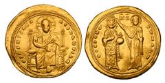 Byzantine Coins BYZANTINE EMPIRE. Romanos III, 1028-1034 AD. Gold Histamenon Nomisma (4.39 gm) of Constantinople. Christ enthroned / Romanos blessed by the Virgin Mary. S.1820. VF+. Very rare without 