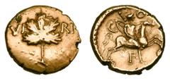 Celtic Coins CELTIC BRITIAN. Atrebates Tribe. Verica, c. 10-40 AD. Gold Stater (5.33 gm). Vine leaf / Celtic horseman. S.121. ABC.1193. M.125. VA.520-1. aXF. Rare.