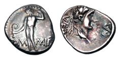 Celtic Coins CELTIC BRITAIN, Atrebates. Verica, 10-40 AD. AR Unit (1.19 gm). Standing nude male figure holding curved wand / Laureate male head, "Tiberius". S.136. ABC.1250. Toned VF+. Rare. ex K. Kna