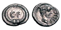 Celtic Coins CELTIC BRITAIN, Atrebates. Verica, 10-40 AD. AR Minum (0.22 gm). C F within torc / Laureate head, "Tiberius". ABC.1310. vArd.551. S.150. Toned XF. ex K. Knabe collection.