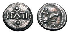 Celtic Coins CELTIC BRITAIN. CATUVALLAUNI. Epaticcus, 35-43 AD. AR Minim (0.34 gm). EPATI between pellet-in-annulets / Boar's head, TA below. vAr.585. S.360. Nicely Toned XF. ex K. Knabe collection an