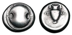 Greek Coins BOEOTIA, Thebes. 395-338 BC. AR Stater (11.83 gm). PTOI, 379-368 BC. Boeotian shield / Amphora with decorated handles. BCD.522. Toned VF.