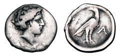Greek Coins ELIS, Olympia. ca. 421-365 BC. AR Hemidrachm (2.60 gm) Hera mint. Head of Hera, wearing stephane / Eagle standing. BCD.111. Toned aVF. Rare.