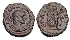 Roman Provincial Coins ROMAN EGYPT. Carinus, 283-285 AD. Billon Tetradrachm (7.19 gm), yr. 3. Laureate draped and cuirassed bust / Nike advancing with wreath and palm. Koln.3186. aXF, brown patina. Sc