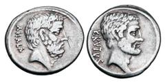 Roman Republican Coins ROMAN REPUBLIC. Q. Caepio Brutus, 54 BC. AR Denarius (3.87 gm). Bare head of Brutus senior / Bare head of Ahala. Junia.30. Cr.433/2. Toned VF. Scarce.