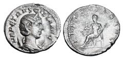 Roman Imperial Coins HERENNIA ETRUSCILLA, wife of Decius, 249-251 AD. AR Antoninianus (3.45 gm). Diademed bust on crescent / Pudicitia seated holding sceptre. RIC.59b. Toned VF.