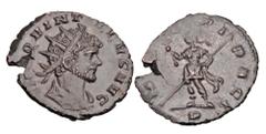 Roman Imperial Coins QUINTILLUS, 270 AD. Æ Antoninianus (2.22 gm) of Mediolanum. Radiate draped bust / Virtus standing holding spear and branch. RIC.58. aXF, brown patina.