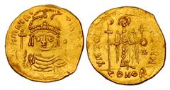 Byzantine Coins BYZANTINE EMPIRE. Maurice Tiberios, 582-602 AD. Gold "Light Weight" Solidus (4.06 gm) of Constantinople. Crowned bust facing / Angel standing, star in field. S.481. aXF. Scarce.