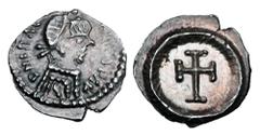 Byzantine Coins BYZANTINE EMPIRE. Heraklios, 610-641 AD. AR 1/4 Siliqua (0.41 gm) of Ravenna. Diademed bust right / Large cross. S.907. Toned Mint. Rare.