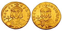 Byzantine Coins BYZANTINE EMPIRE. Leo III & Constantine V, 717-741 AD. Gold Solidus (4.46 gm) of Constantinople. Crowned facing bust of Leo / Same, Constantine. S.1504. VF+. Scarce.