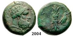 ANCIENT GREEK COINS Hemilitron (Struck 344-336 BC) Bronze (13.01g) SYRACUSE Hemilitron (Struck 344-336 BC) Bronze (13.01g) Obv.: ΖΕΥΣ ΕΛΕΥΤΕΡΙΟΣ Laureate head of Zeus right. Rev.: ΣΥΡΑΚΟΣΙΩΝ Thunderbo