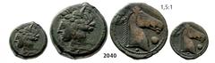 ANCIENT GREEK COINS Æ (Struck 3rd cent. BC) Bronze (5.17g) Obv. NORTH AFRICA Carthago Æ (Struck 3rd cent. BC) Bronze (5.17g) Obv.: Head of Tanit left wreathed with corn. Rev.: Head and neck of horse r
