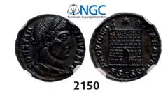 ROMAN EMPIRE Æ3 (Nummus) (Struck 328-329 AD) Siscia, Billon (2.71g) Obv. Æ3 (Nummus) (Struck 328-329 AD) Siscia, Billon (2.71g) Obv.: Laureate bust right. Rev.: Campgate of eight brick layers with two
