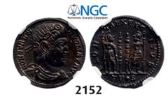 ROMAN EMPIRE Æ3 (Nummus) (Struck 332-333 AD) Trier, Billon (2.34g) Obv. Æ3 (Nummus) (Struck 332-333 AD) Trier, Billon (2.34g) Obv.: Laureate bust right. Rev.: Two signa between two soldiers, each hold