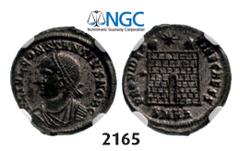ROMAN EMPIRE Æ3 (Nummus) (Struck 338-339 AD) Heraclea, Billon (3.09g) Obv. Æ3 (Nummus) (Struck 338-339 AD) Heraclea, Billon (3.09g) Obv.: Laureate bust left. Rev.: Campgate of eight brick layers with 