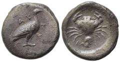 Greek Sicily, Akragas, c. 480/478-470 BC. AR Didrachm (21mm, 7.80g). Eagle standing r. R/ Crab; below, male head r. Westermark, Coinage, 260; SNG ANS 959; HGC 2, 99. About VF
