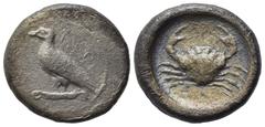 Greek Sicily, Akragas, c. 450-440 BC. AR Pentalitron - Drachm (16mm, 4.02g). Sea eagle standing l. on Ionic capital. R/ Crab. Westermark, Coinage, 445; HGC 2, 112. Very Rare denomination, Good Fine