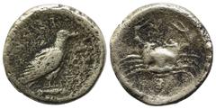 Greek Sicily, Akragas, c. 465/4-446 BC. AR Hemidrachm (14mm, 2.07g). Eagle standing r. R/ Crab. Westermark, Coinage, -; HGC 2, -. Very Rare, Good Fine