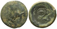 Greek Sicily, Akragas, c. 415-406 BC. Æ Hemilitron (30mm, 16.85g). [Eagle standing r. on fish or hare] / [Crab; six pellets around]; c/m: crab. CNS I, 99 CM. Coin Poor, c/m VF