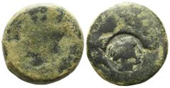 Greek Sicily, Akragas, c. 415-406 BC. Æ Tetras (21mm, 10.57g). [Eagle standing r.] / [Crab]; c/m: head of Herakles r., wearing lion skin, within incuse circle. CNS I, 107 CM. Coin poor, c/m Good Fine