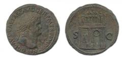 Nero (54-68), Sestertius, Rome, 64 A.C., ae, 26,6 g, 35,04 mm, D/ NERO CLAVD CAESAR AVG GERM TR P IMP PP laureate bust right., R/ Triumphal arch (Arcus Neronis) Quadriga and four statues above, statue