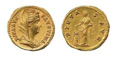 Faustina Maior Diva (140/141), Aureus, Rome, 140 A.C., au, 7,3 g, 17,85 mm, D/ DIVA AVG - FAVSTINA , diademed draped bust right, R/ PIETA - S AVG, Pietas standing left, dropping incense over lighted a