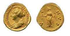 Faustina Minor (Antoninus Pius 138-161), Aureus, Rome, 153-154 A.C., au, 7,3 g, 19,59 mm, D/ FAVSTINA AVG-VSTA AVG PII F, draped bust right, R/ VE-NVS , Venus standing left, holding apple and sceptre,