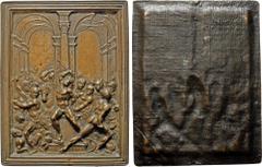 Plaquettes from 14th to 19th century Moderno Galeazzo Mondella MODERNO GALEAZZO MONDELLA FLAGELLATION OF CHRIST Rectangular bronze casting; 155.2 x 120.9 mm; 258.6 g; light patina with residues of anc