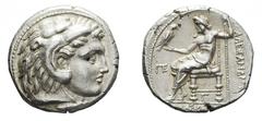 Greek Coins Cyprus, Salamis, 315-300 a.C., Tetradrachm , AR, gr. 17,1, mm 24,5. Heracles head r.. Rv. AΛEΞANPOY, Zeus seated. with eagle r. and scepter l.; in front monogramme. Price 3149. Rare. Extre