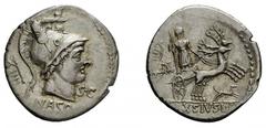 The Roman Republic L. Axsius L.f. Naso, Axia, Rome, 71 BC (RRC), 73 BC (BMCRR), Denarius , AR, gr. 3,9, mm 19. Helmeted head of Mars r.; below, NASO; before, S.C; behind, control-mark. Rv. Diana in bi