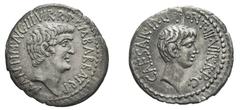 The Roman Republic M. Antonius, C. Iulius Caesar Octavianus, M. Barbatius, mint moving with M.Antonius (RRC), East (BMCRR), 41 BC (RRC and BMCRR), Denarius , AR, gr. 3,9, mm 20. Head of Marcus Antoniu