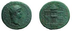 The Roman Empire Nero (54-68), Rome, AD 64, Dupondius , AE, gr. 13,2, mm 30. NERO CLAVDIVS CAESAR AVG GER PM TR P IMP PP, radiatedd head r.. Rv. MAC - AVG, front view of Macellum Magnum; S-C in field,
