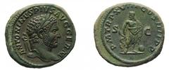 The Roman Empire Caracalla (211-217) , Rome, AD 215, As , AE, gr. 12,7, mm 26,39. ANTONINVS PIVS AVG GERM, Laureated head r.. Rv. P M TR P XVIII COS IIII PP, Aesculapius standing front holding serpent