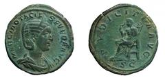 The Roman Empire Otacilia Severa (Philippus I 244-249), Rome, AD 244-5, Sestertius , AE , gr. 21,1, mm 29. MARCIA OTACIL SEVERA AVG, diademed draped bust r. Rv. PVDICITIA AVG, Pudicitia seated left, h