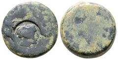 Greek Sicily, Akragas, c. 415-406 BC. Æ Tetras (21mm, 10.57g). [Eagle standing r.] / [Crab]; c/m: head of Herakles r., wearing lion skin, within incuse circle. CNS I, 107 CM. Coin poor, c/m Good Fine