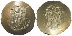 Byzantine Isaac II Angelus (1185-1195), Aspron Trachy; EL (3,85 g; 29 mm) Isaac II, Angelus, 1185-1195. Electrum Aspron Trachy (3.63 g) minted at Constantinople. The Virgin enthroned, facing; Rv. [ICA