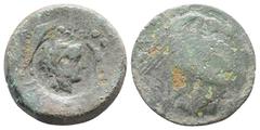 Greek Greek Sicily, Akragas, c. 415-406 BC. Æ Hemilitron (28mm, 13.73g). [Eagle standing r.] / [Crab]; c/m: head of Herakles r., wearing lion skin, within incuse circle. CNS I, 92 CM. Coin poor, c/m G
