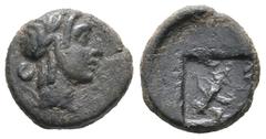 Greek Greek Lycia League, Kragos, c. 30-27 BC. Æ (10mm, 1.11g). Laureate head of Apollo r. R/ Bow and quiver within incuse square, RPC I 3315. Near VF