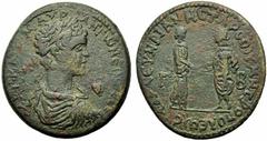 Cilicia - Caracalla (AD 198-217), Tarsus, AE, g 22.65, mm 36, Laureate, draped, and cuirassed bust r., bunch of grapes in r. field, Rv. Plautilla and Caracalla clasping hands. SNG Levante 1032 (this c
