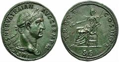 Trajan (98-117), Sestertius, Rome, AD 101-102, AE, g 25,98, mm 34, IMP CAES NERVA TRAIAN - AVG GERM P M, laureate and draped bust r., Rv. TR POT - COS IIII P P, Pax seated l., holding sceptre and bran